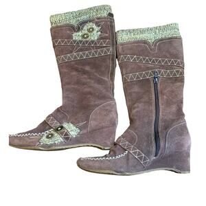 Jessica Bennett - Jane - Embroidered Suede Wedge Boots Boho - Size 8
